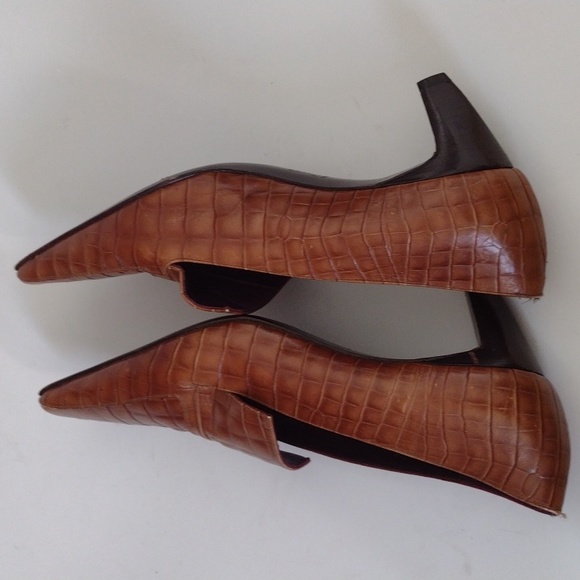 Vera Wang Leather Vintage Crocodile Square Toe Kitten Heels Office EU Size 38 - Picture 8 of 14